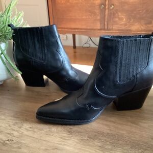 Sam Edelman Winona Western Ankle Pointed Toe Black Leather Booties 8.5 New